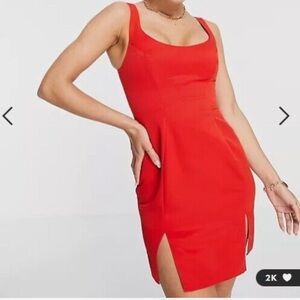 NWOT ASOS DESIGN structured scoop mini dress with split detail in red